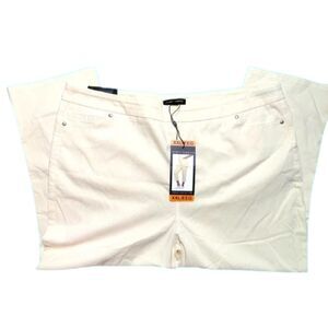 Mario Serrani XXL Comfort Stretch Capri Pants Yellow White Stripe Pull-On